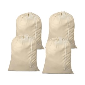 Lenenz 4 Pack Reusable Laundry Bags - 100% Cotton Multi Purpose Travel Laundry Bag - Durable & Machine Washable - Large Laundry Bag 28 x 36"