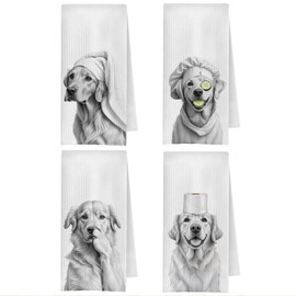 ChenCraty Funny Golden Retriever Bathroom Hand Towels Set of 4, Dog Bathroom Decor, Golden Retriever Gifts Decorative Hand Towels for Bath Room Washroom Spa Yoga Gym Decor, 16x24 Inches