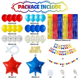 Birthday Decorations for Boys, Dog Paw Party Decorations Red Yellow Light Blue Star Foil Balloons Happy Birthday Banner Fringe Curtain Backdrop for Kids Boy Carnival Cartoon Theme Party Supplies