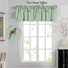 H.VERSAILTEX Blackout Curtain Valances for Kitchen Windows / Living Room / Bathroom Privacy Protection Rod Pocket Decoration Winow Valance Curtains, 52" W x 18" L, Birds Pattern in Sage