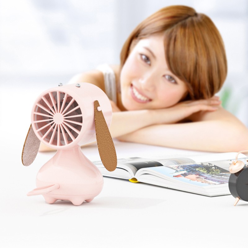 Handheld Fan Cute Cartoon Dog Shaped 3 Speeds Rechargeable Portable