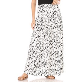 Black Polka Dot Skirts for Women Ankle Length Skirt Casual Long Skirt High Waisted Maxi Skirt Reg and Plus Size Skirt Long Skirt (Size Large, Black Polka Dot)