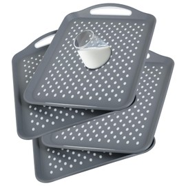 4Pcs Large Nonslip Food Serving Tray with Handles,17.7×12.6 Inch Silicone Grippy Dots Rectangle Gripping Nubs Trays for Snack Fruit Dessert Breakfast Drink,Non Stick Food Platter,Dishwasher Safe