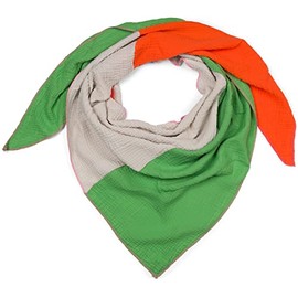 styleBREAKER 01020046 Women's Cotton Muslin Triangle Scarf in 3 Colours Design Muslin Scarf Lightweight Scarf, Green-orange-light grey