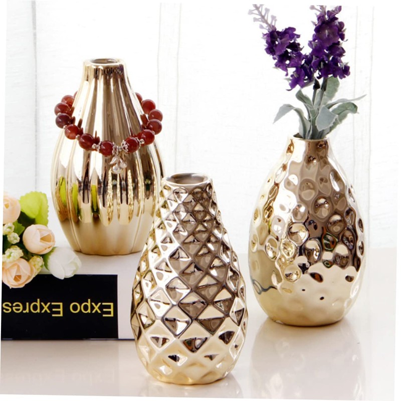 iplusmile 1Pc Unique Gold Ceramic Vase Simple Desktop Decoration for