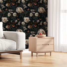 LaiTique Rose and Butterfly Peel and Stick Wallpaper Victorian and Vintage Wallpaper Self-Adhesive and Removable Botanical Vinyl Wall Paper for Home Decoration 17.7in x 236in