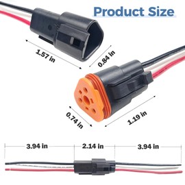 6 Kit Deutsch DT 3 pin Black Male Female Wiring Harness Deutsch Pigtail 3 Wire Way Waterproof Automotive Electrical Connector 16 AWG with Heat Shrink Tubing