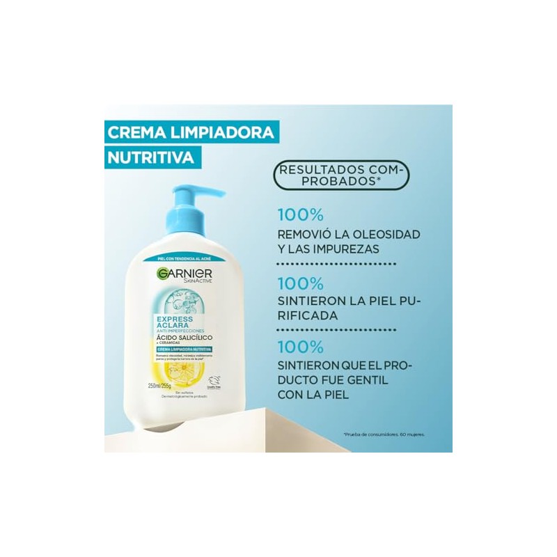 Garnier Crema Limpiadora Facial Express Aclara Salicílico Ceramidas 250ml