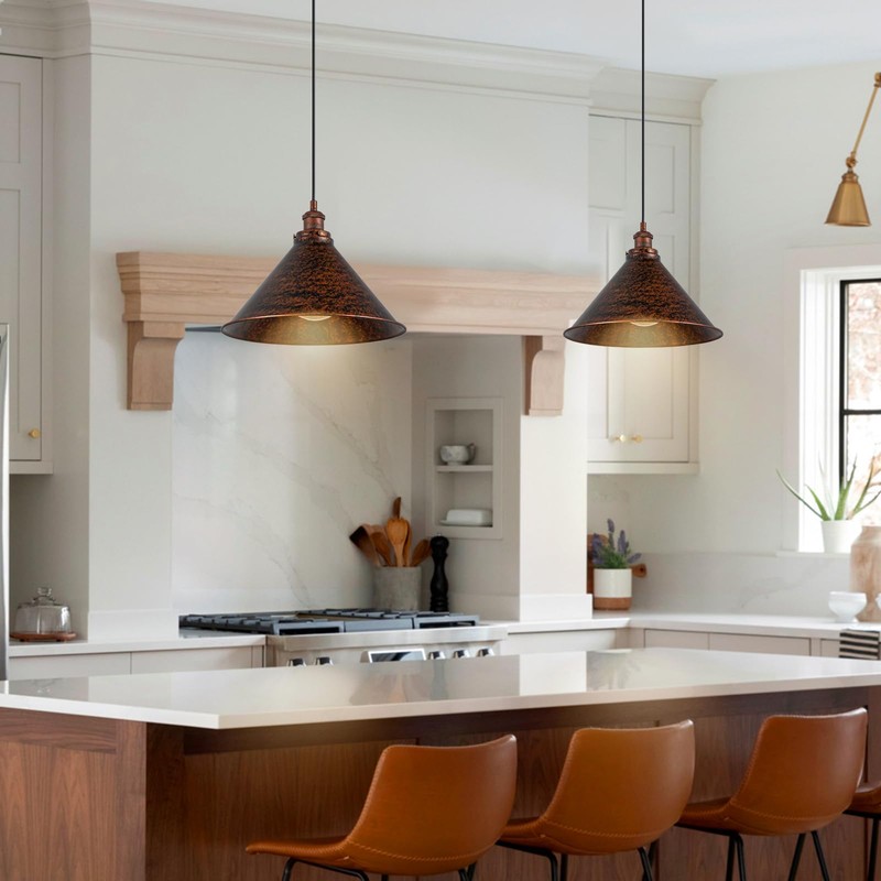 Lingkai 13.77" Farmhouse Pendant Light, Rustic Pendant Light Fixture Hanging