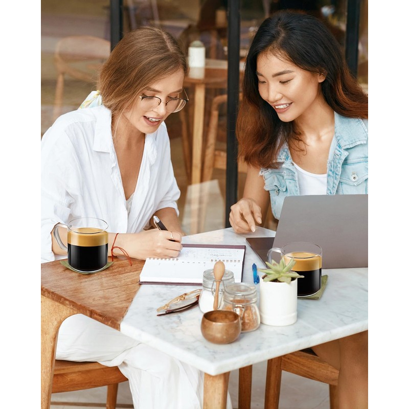 LUXU Glass Coffee Mugs Set of 4,14 oz Clear Coffee