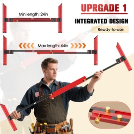 Stair Tread Template Tool - 2025 Integrated Design Stair Tread Jig for Accurately Measuring Stairs, Riser, Partitions, Adjustable Length Solid Aluminum Alloy Stair Gauge with Edge Stops (Red)