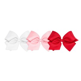 Wee Ones Girls' King Bow 3 pc Set Solid Grosgrain Variety Pack on a WeeStay No-Slip Hair Clip - Light Pink, Red, and White