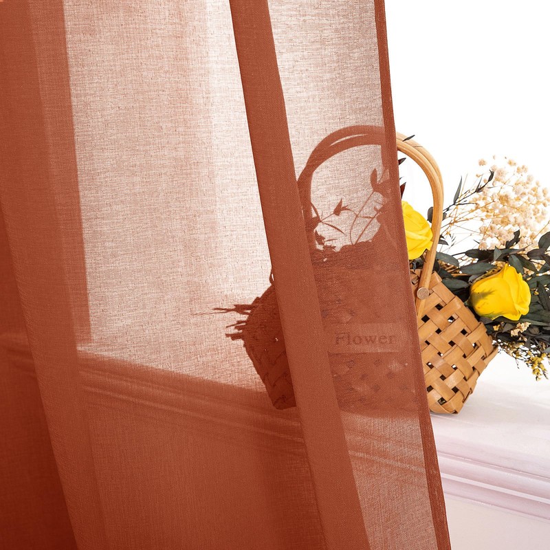 MIULEE Terracotta Linen Textured Sheer Curtains 2 Panels for Bedroom/Living