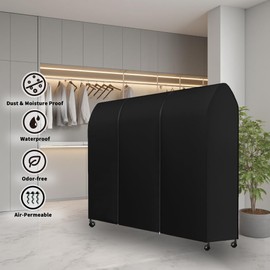 DecacnX Clothes Rail Cover 1.8M Dustproof Breathable Clothes Rail Cover Double Protective Zipper for Easy Access Premium Fabric 180cm Wide for Clothes Rail Black