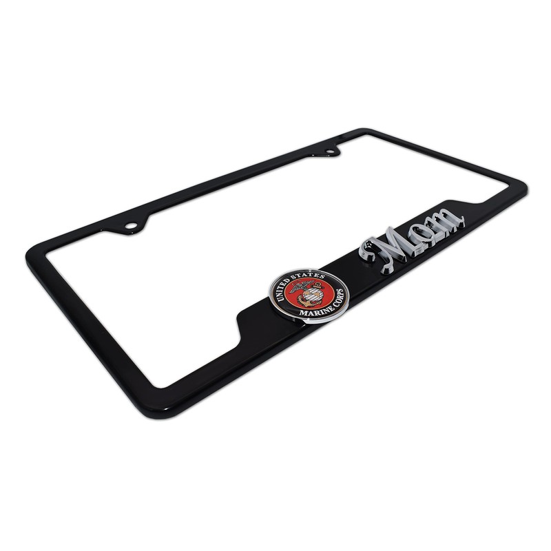 Marines Mom 3D Black Metal License Plate Frame