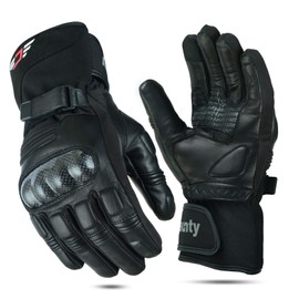 JAUNTY Winter Motorcycle Gloves Waterproof Touchscreen Warm Windproof Riding Gloves, Leather Winter Motorbike Gloves with Hard Carbon Fiber Knuckle Protector, Warm Motorcycle Gloves for Men and Women