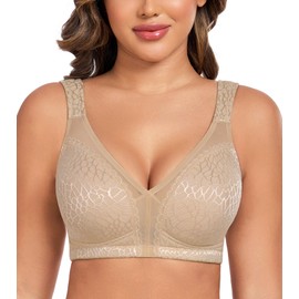 Curyon Women's Minimizer Full Coverage Bras Wirefree Large Busts Plus Size Comfort Straps Brown 38C