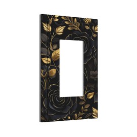 Tewujay Black Gold Floral Leaves 1 Gang Rocker Single Decora Outlet Wall Plate Decorative Switchplate Faceplate Gfci Light Switch Covers for Farmhouse Living Decor
