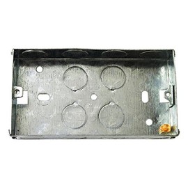 Merriway BH04063 47mm (1.7/8 inch) Depth Double 2-Gang Metal Flush Mount Back Pattress Box , Grey