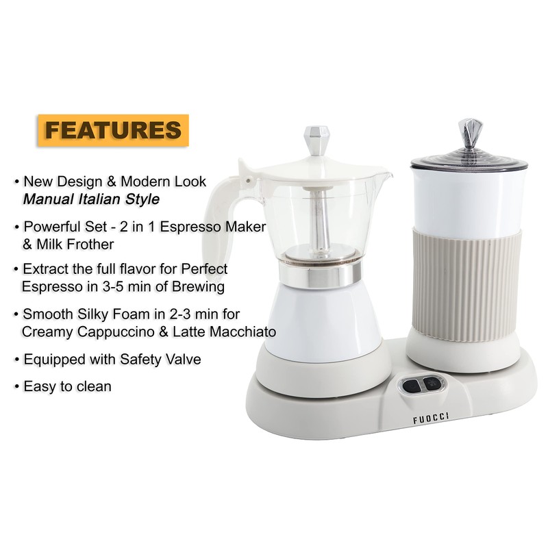 FUOCCI Espresso Maker With Milk Frother; 3 Cups Italian Coffee