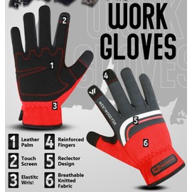 WESTWOOD FOX Work Gloves for Men & Women, Working Gloves Touch Screen, Flexible Yard Work Gloves Utility Mechanic (Black Red, Medium)