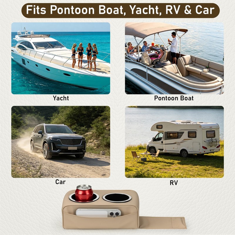 Pontoon Boat Cup Holder No Drill Drink Holder with Pocket
