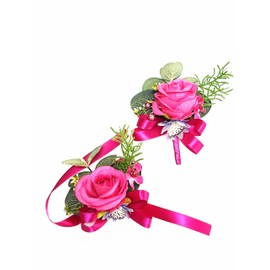 DESUNESS Prom Calla LilyRose Corsage and Boutonniere Set Artificial Rose Wedding Corsage Flowers Prom Party Suit Decoration (Pink)