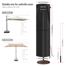 SIMPHAUS Protective Cover Parasol 4 m Parasol Cover for Parasol Cover for Parasol up to 400 cm Diameter Protective Cover for Cantilever Parasol Cover Double Parasol Anti UV Oxford Fabric 280 x 70 / 70