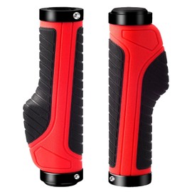 Bike Handlebar Grips Ergonomic Non-Slip Rubber Mountain Bike Grips 22.2mm Universal Aluminum Double Lock Bicycle Handlebar Covers with 1Pcs Allen Wrench for MTB BMX Mountain Bikes Outdoor Cycling Red