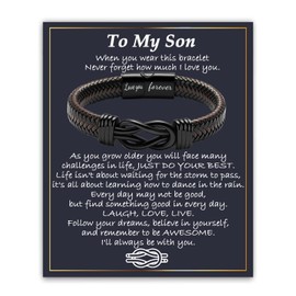 Gifts for Him Mens Son, Birthday Fathers Day Cool Love Infinity Brown Leather Cuff Bangle Bracelets Gifts To My son Step son, I Love You Present for Graduation Easter Christmas Stocking Stuffers