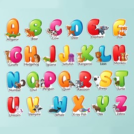 D4DREAM Animal Alphabet Wall Decals Stickers for Kids Back to School Classroom Decoration Alphabet Educational Wall Decal Learning Educational Wall Sticker for Girls Boys Toddler Nursery Bedroom