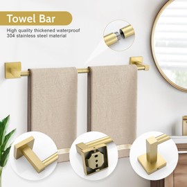 5-Piece Bathroom Hardware Set Brushed Gold Bathroom Hardware Accessories Set Upgraded Toilet Paper Holder with Shelf Towel Holder Set for Bathroom Stainless Steel Wall Mounted