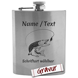 Fishing Gift Hip Flask with Engraving, Angler Gifts for Men, Gift Idea Men, Dad and Grandpa for Birthday, Retirement, Father's Day