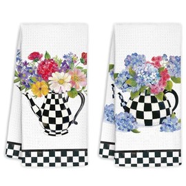 zukmvuh Buffalo Plaid & Floral Farmhouse Kitchen Towels Set of 2 - Premium 18x26 Inch Spring Hand Towels for Cooking, Bath, Decor Rustic Buffalo Check Kitchen Decor Dish Towels Gift