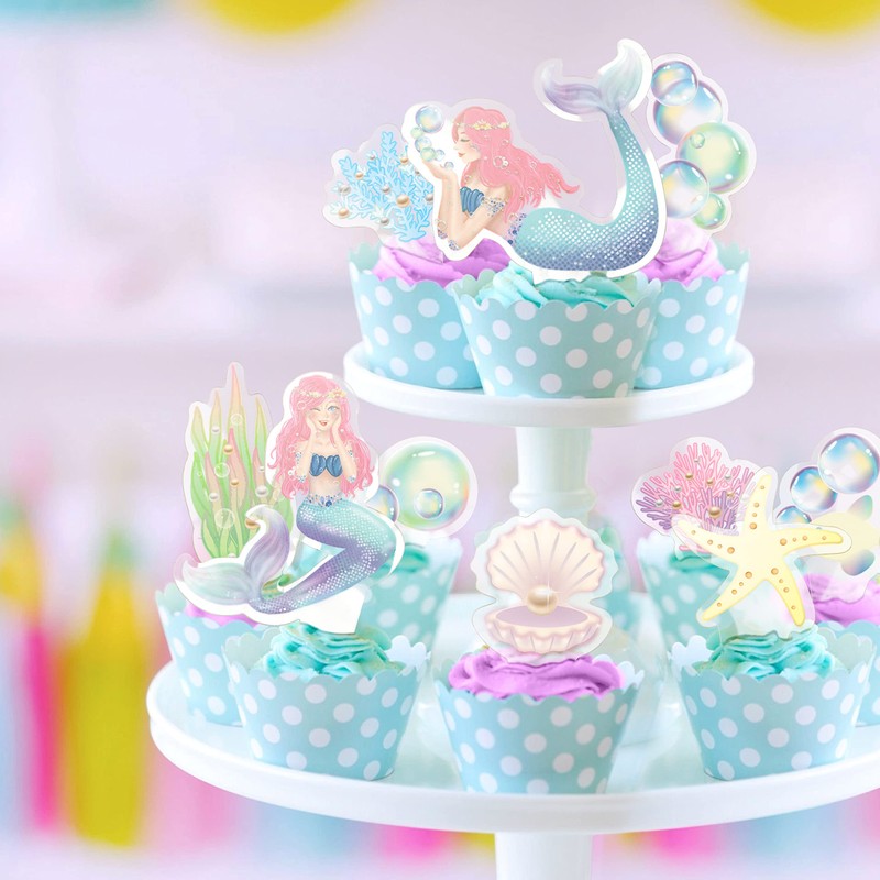 14 piezas de decoración para tartas de sirena bajo el