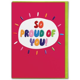 Brainbox Candy - Funny Congratulations Embossed Card - 'So Proud Of You' - Well Done Exams - For Him Her Son Daughter Friend Mates Graduate Uni Students - Novelty Humour Cards
