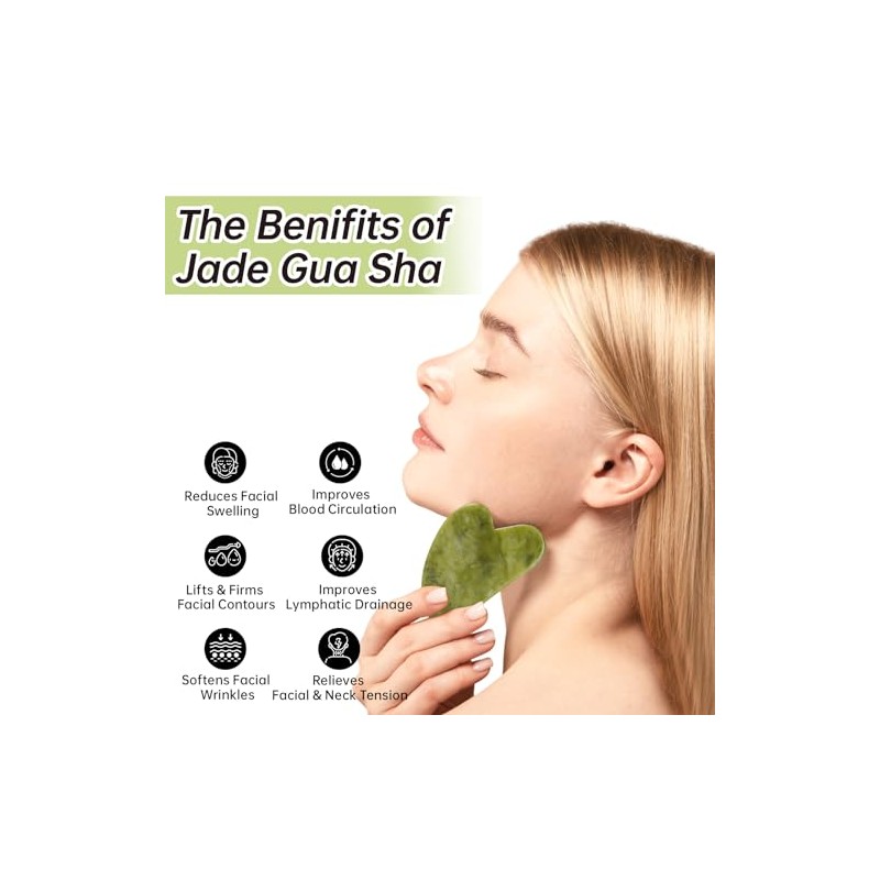 Jade Gua Sha y rodillo facial, juego de herramientas faciales