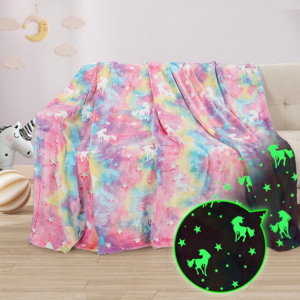 Luminous Kid's Throws Blanket Unicorn, Soft Comfy Fluffy Cozy Fleece