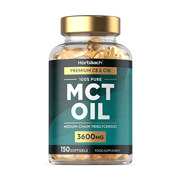 MCT Oil Capsules | 3600mg High Strength | 150 Softgels | C8 & C10 MCTs | Keto Diet Supplement | No Artificial Preservatives | by Horbaach