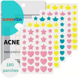 180 parches para el acné en forma de estrella y corazón en 3 colores y 2 tamaños. Parches para acné. Parches hidrocoloides absorbentes para tratar la erupción de acné y espinillas para el cuidado de la piel. Funciona para todo tipo de piel. Material segur