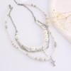 Layered Small Cross Pendant Pearl Necklace Set,Gothic Layering Silver Dainty