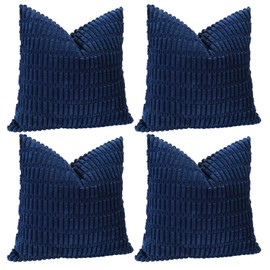 Sungeek Set of 4 Corduroy Cushion Covers, Decorative Cushion Covers, Soft Cushion Cover, Decorative Cushion, Sofa Cushion, Couch Cushion, Decorative Cover for Sofa, Bedroom, Living Room (Navy Blue, 45