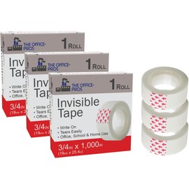 Invisible Tape Refills, 3/4 x 1,000 Inches, Tape for Office, Home, School - Tape Refill for Dispenser, Invisible On Paper - 3/4" x 1,000" - 3 Rolls