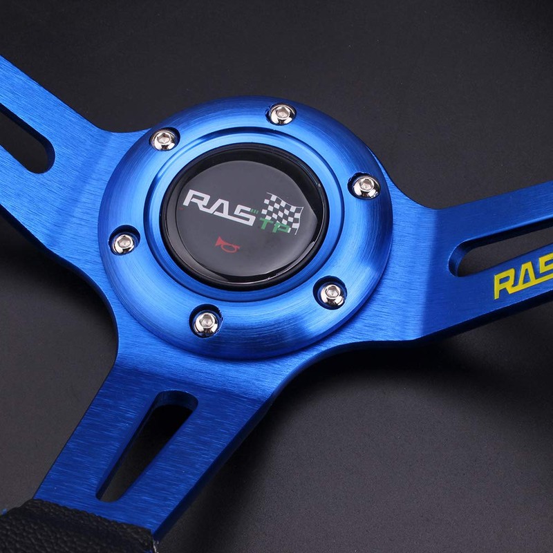 RASTP Universal Racing Steering Wheel,Deep Dish Steering Wheel Leather Embroidery