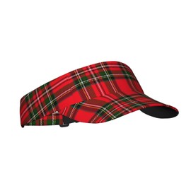 Christmas Red Plaid Tartan Sun Visors Hat Unisex Sports Visor Wide Brim Cute Summer Hats Tennis Caps Golf Visor Cap Lightweight Running Hats Outdoor
