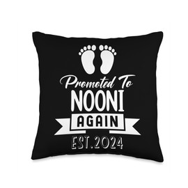 Promoted To NOONI Est.2024 Again Pregnancy Announcement Baby Throw Pillow, 16x16, Multicolor