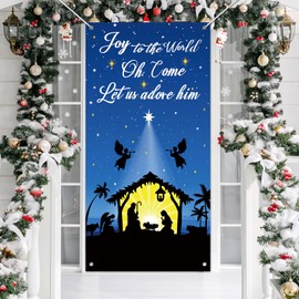Christmas Front Door Cover Nativity Door Cover Christmas Nativity Scenes Jesus Door Banners Religious Christmas Banner Door Decor Xmas Wall Decorations Christmas Party Supplies, 71 x 35 Inches