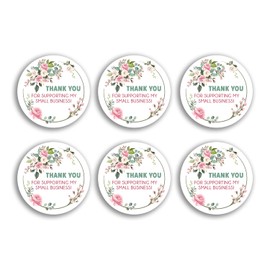 60 x 6cm Stickers - Thank You for Supporting Handmade with Love Made in UK Floral Flowers Purchase Packaging Craft Small Business Labels - #77489