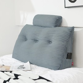 Rycwola Headboard Wedge Pillow with 2 Pack Neck Roll Pillow Large Headboard Pillow Soft and Supportive with Removable Cover (Light Grey, Twin: 39x8x20 Inches)