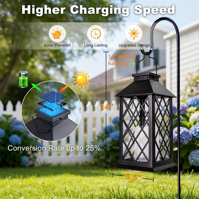 [2 Pack] TAKE ME Black 14" Solar Lanterns Outdoor Waterproof